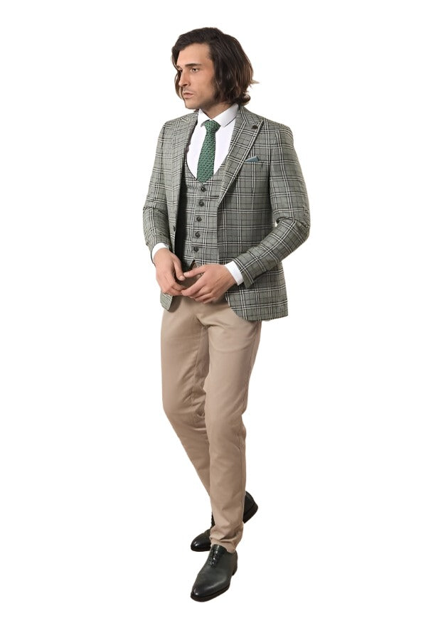 Set of Plaid Blazer and Vest - Wessi