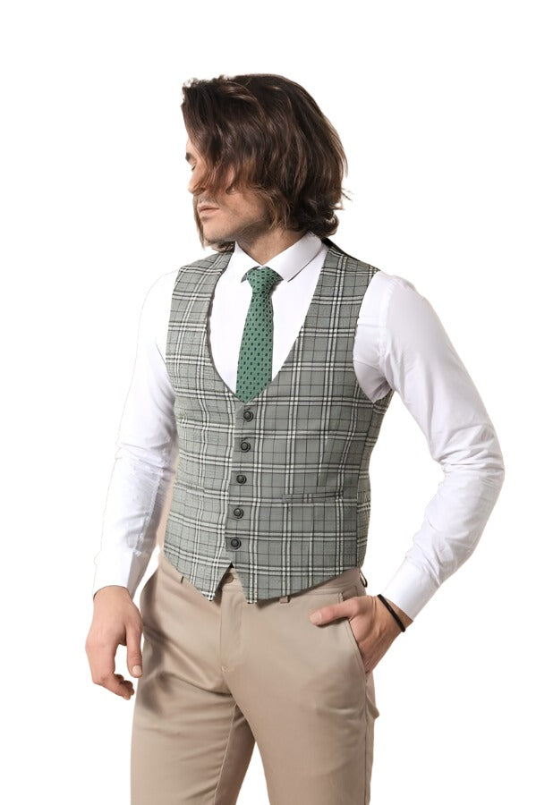 Set of Plaid Blazer and Vest - Wessi