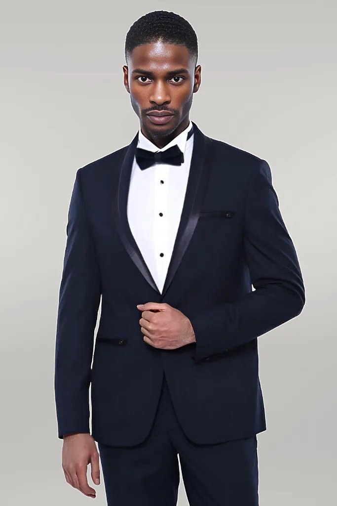 Shawl Lapel Dark Blue Tuxedo Suit