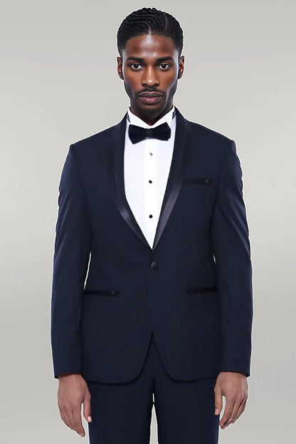 Shawl Lapel Dark Blue Tuxedo Suit