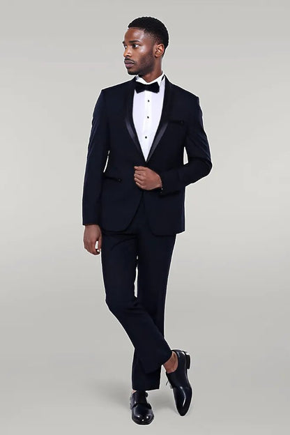 Shawl Lapel Dark Blue Tuxedo Suit