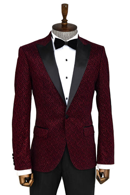 Shiny Patterned Burgundy Prom Blazer