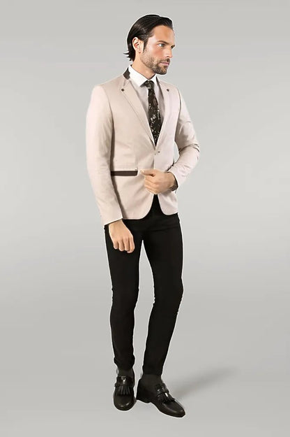 Single Button Standing Collar Cream Men Blazer