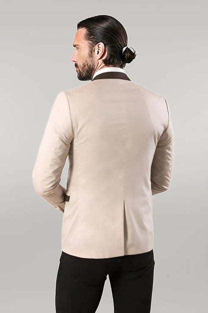 Single Button Standing Collar Cream Men Blazer