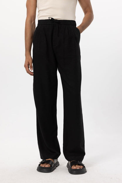 Men's Black Belted Linen Blend Pants
