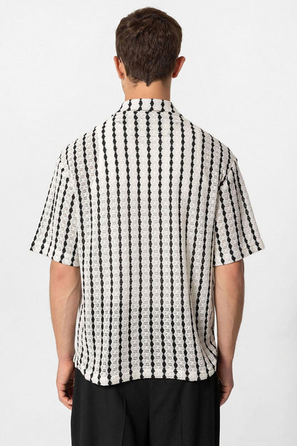 KOALA SYDNEY Men's Black Striped Knit Short-Sleeve Shirt