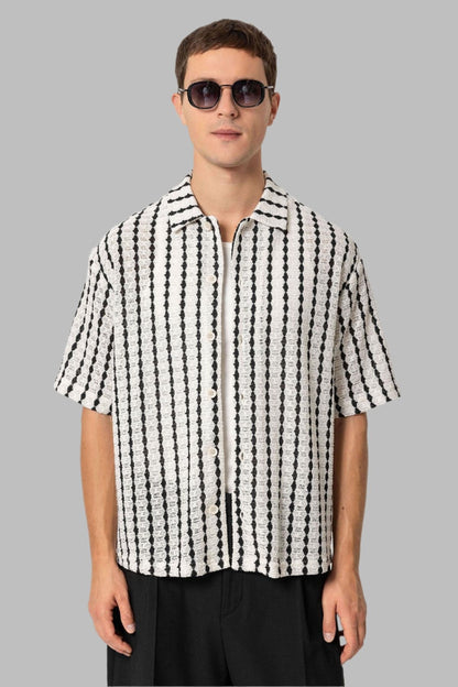 KOALA SYDNEY Men's Black Striped Knit Short-Sleeve Shirt