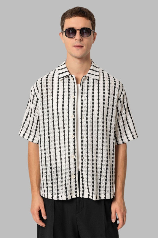 KOALA SYDNEY Men's Black Striped Knit Short-Sleeve Shirt