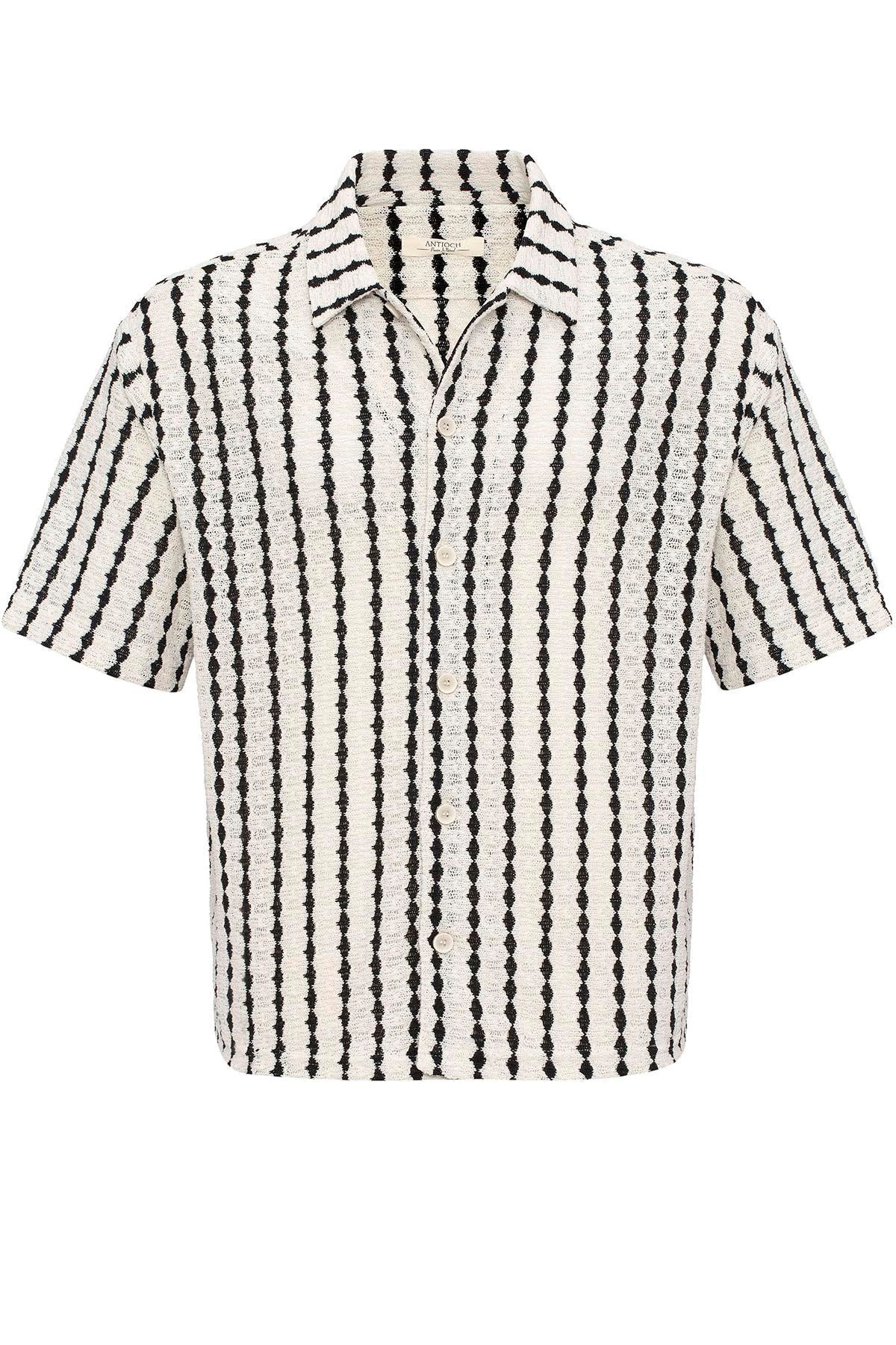KOALA SYDNEY Men's Black Striped Knit Short-Sleeve Shirt