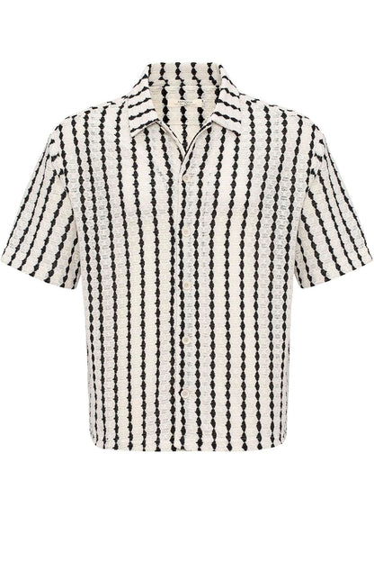 KOALA SYDNEY Men's Black Striped Knit Short-Sleeve Shirt
