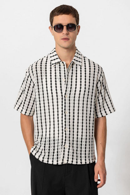 KOALA SYDNEY Men's Black Striped Knit Short-Sleeve Shirt