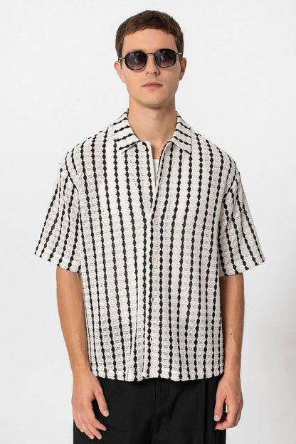 KOALA SYDNEY Men's Black Striped Knit Short-Sleeve Shirt