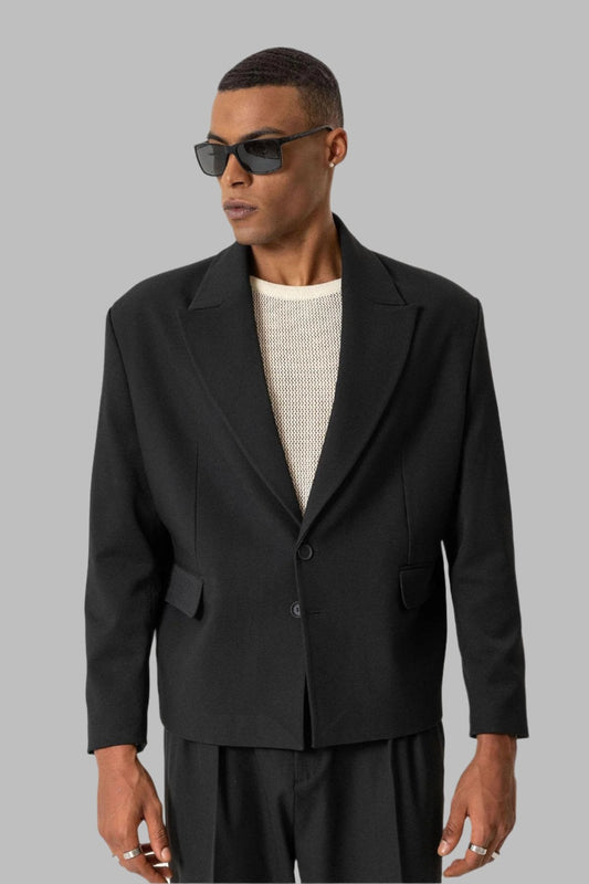 Black Crop Fit Men's Blazer Jacket