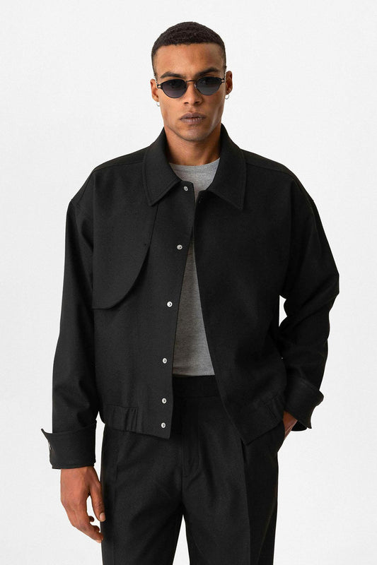 Black Crop Fit Men's Jacket with Pockets