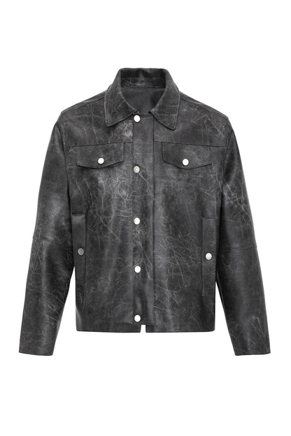 Black Crop Fit Faux Leather Men's Jacket