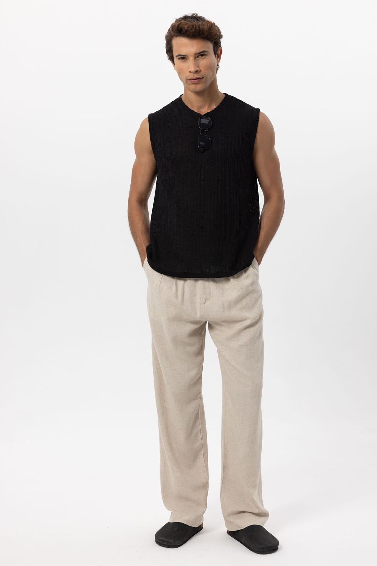 Men's Black Textured Tank Top
