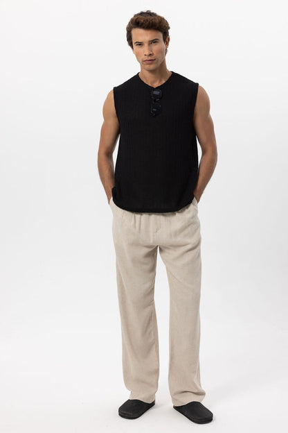 Men's Black Textured Tank Top