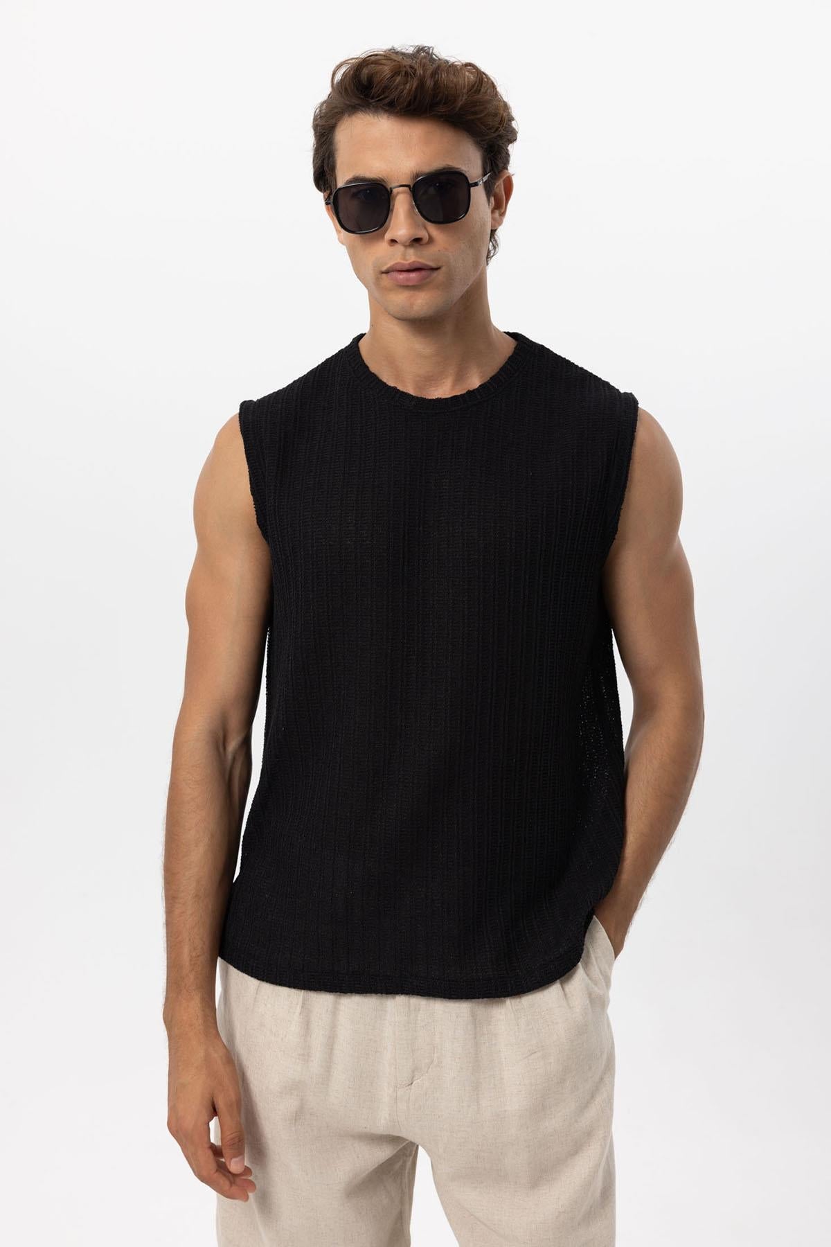 Men's Black Textured Tank Top