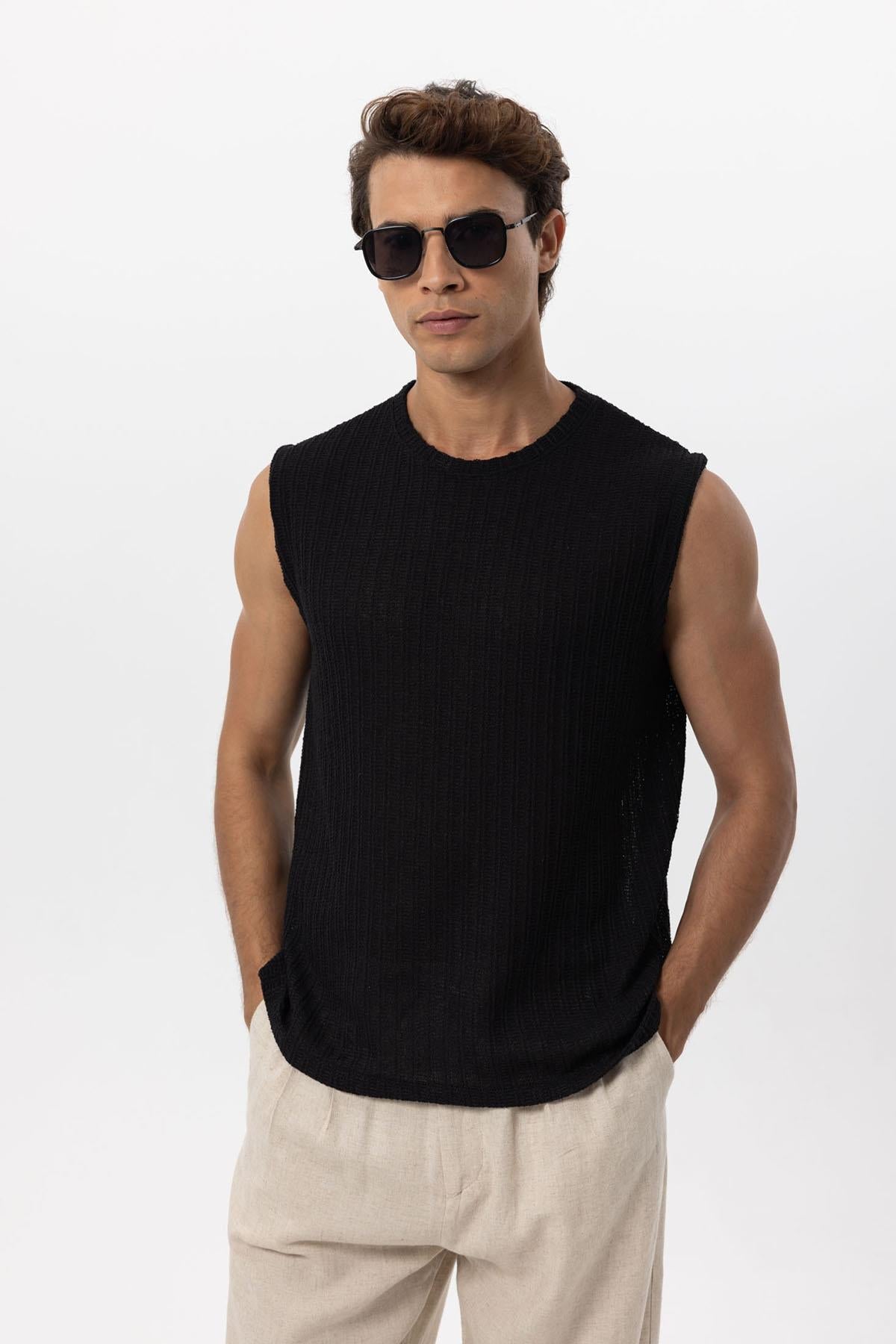 Men's Black Textured Tank Top