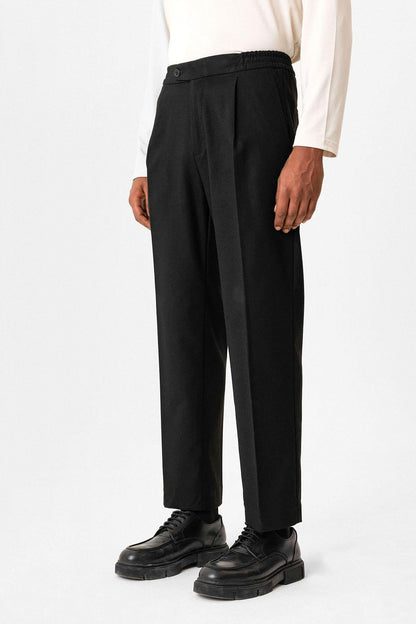 Black Elastic Waist Baggy Men's Trousers