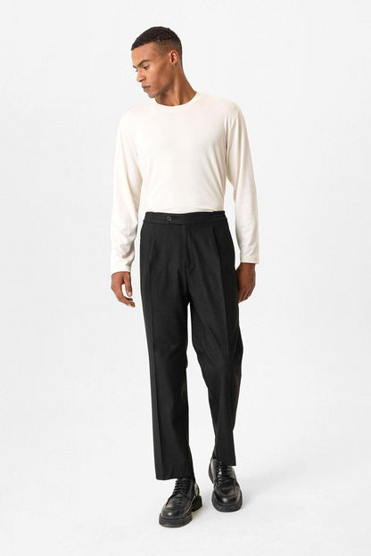 Black Elastic Waist Baggy Men's Trousers