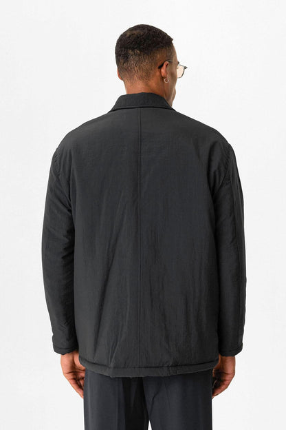 Black Lightly Padded Men's Jacket with Cargo Pockets