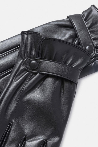 Black Faux Leather Men's Gloves with Fleece Lining