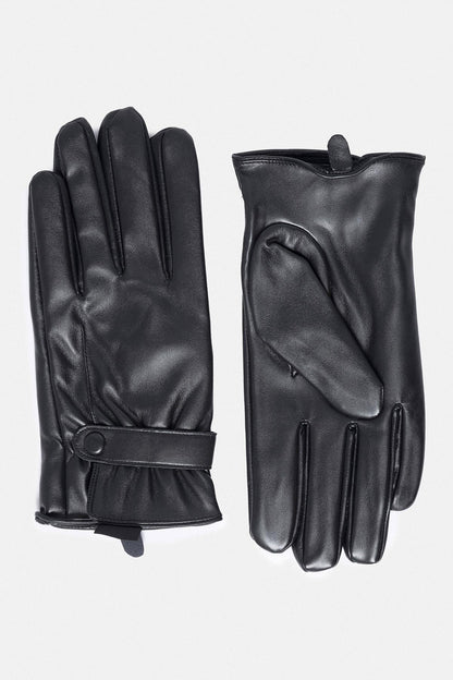 Black Faux Leather Men's Gloves with Fleece Lining