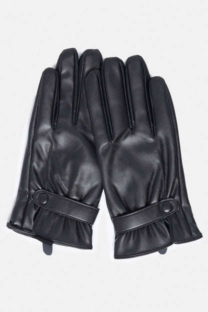 Black Faux Leather Men's Gloves with Fleece Lining