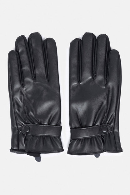 Black Faux Leather Men's Gloves with Fleece Lining