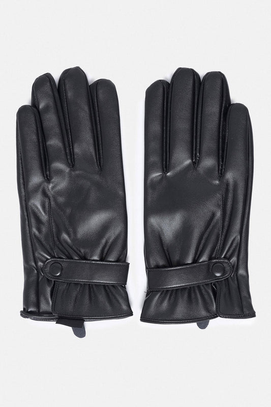 Black Faux Leather Men's Gloves with Fleece Lining