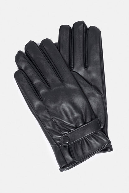 Black Faux Leather Men's Gloves with Fleece Lining