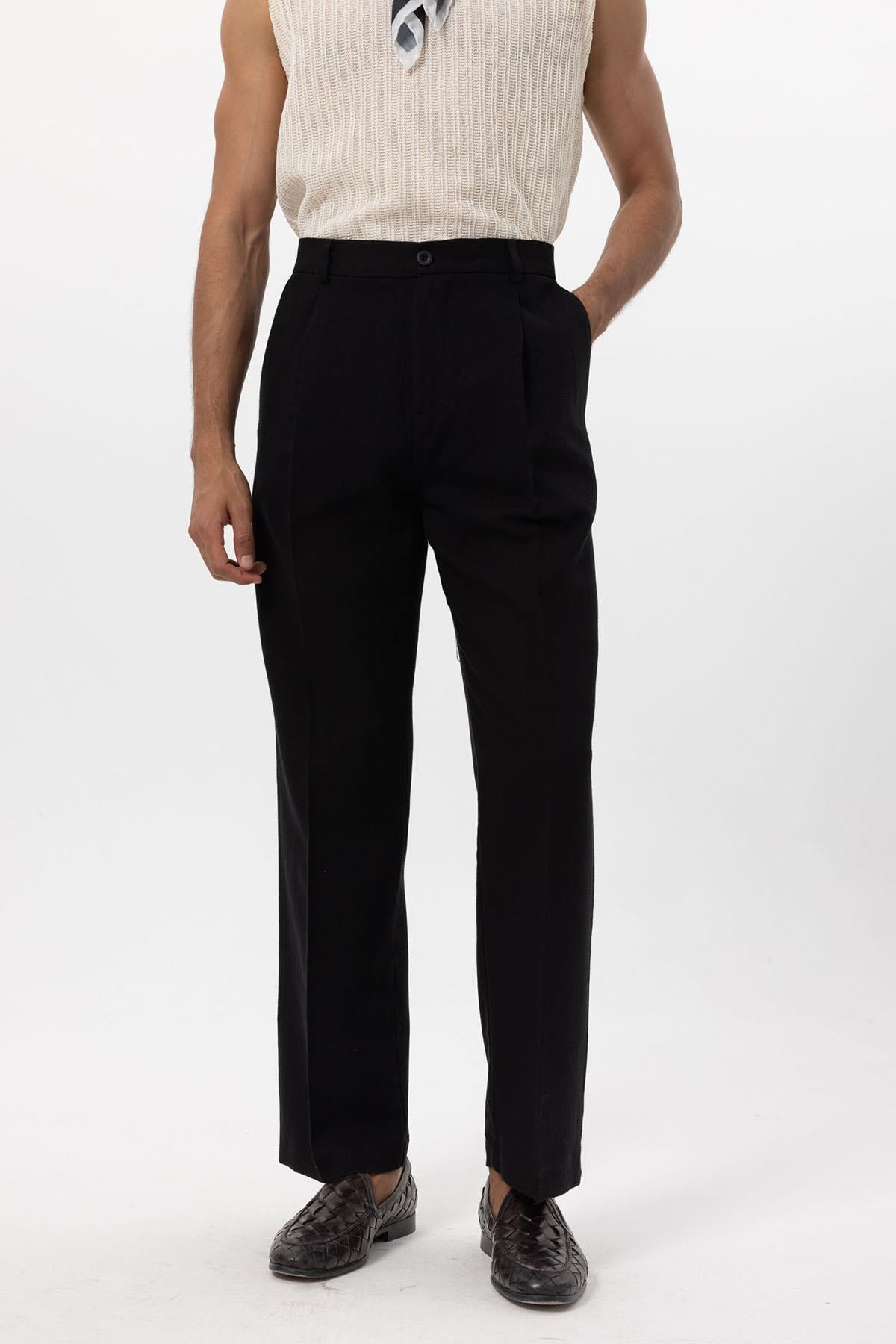 Men's Black Linen Blend Baggy Pants