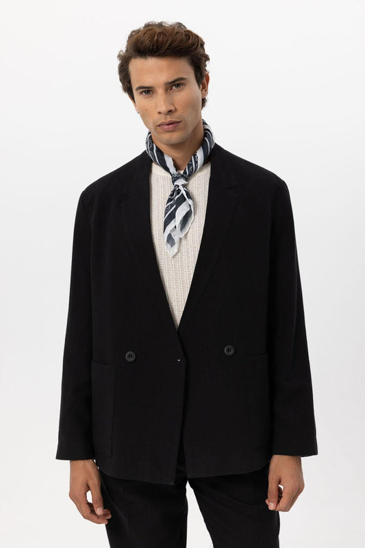 KOALA SYDNEY Men's Black Linen Blend Double-Breasted Jacket