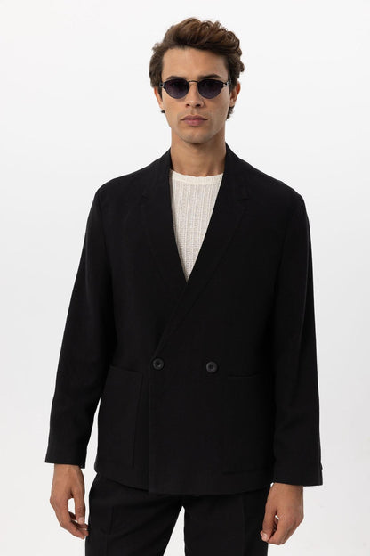 KOALA SYDNEY Men's Black Linen Blend Double-Breasted Jacket