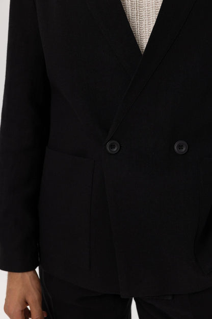 KOALA SYDNEY Men's Black Linen Blend Double-Breasted Jacket