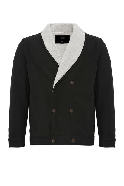 Black Contrast Collar Men's Jacket with Lining Detail