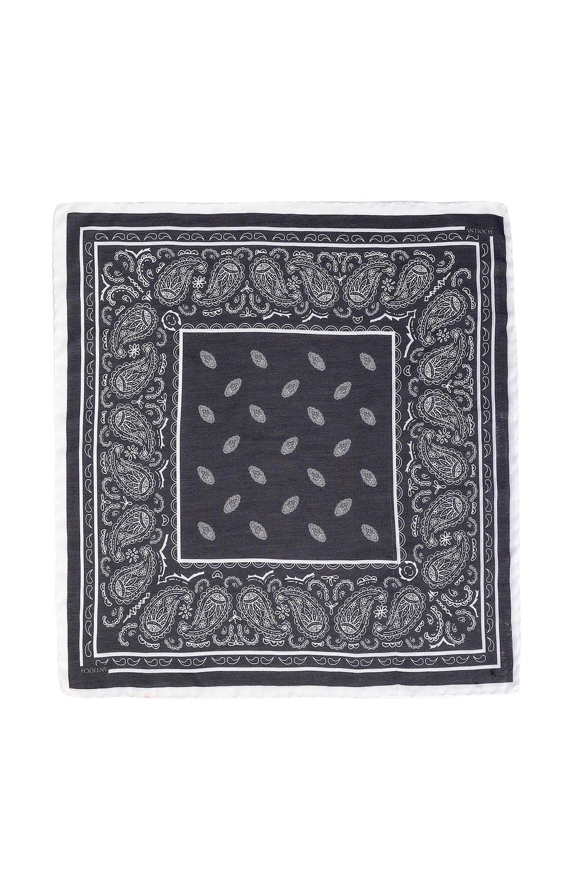 Men's Black Corner Ethnic Patterned Scarf