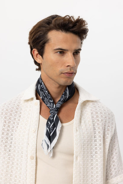Men's Black Corner Ethnic Patterned Scarf