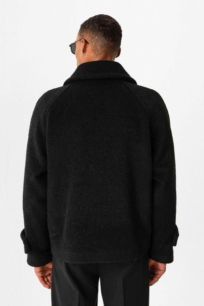 Black Double-Breasted Crop Fit Men's Jacket