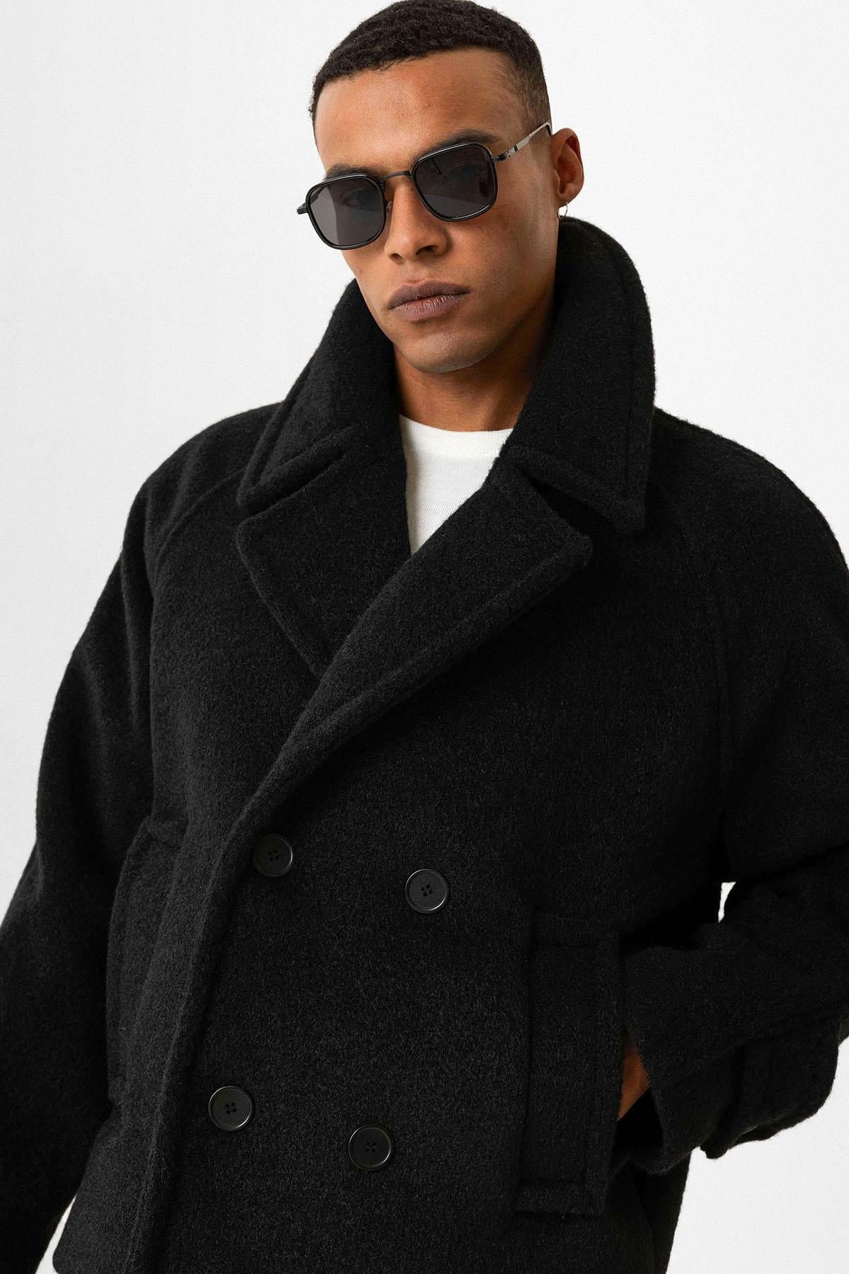 Black Double-Breasted Crop Fit Men's Jacket
