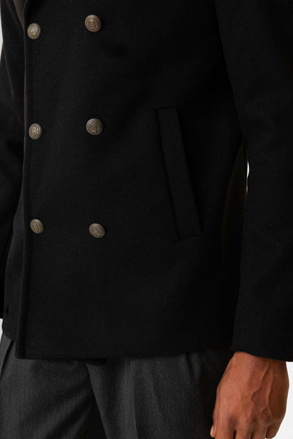 Black Fur Collar Double-Breasted Men's Coat