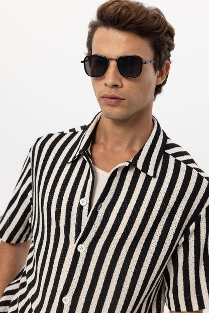 KOALA SYDNEY Men's Black Oversized Knit Striped Shirt