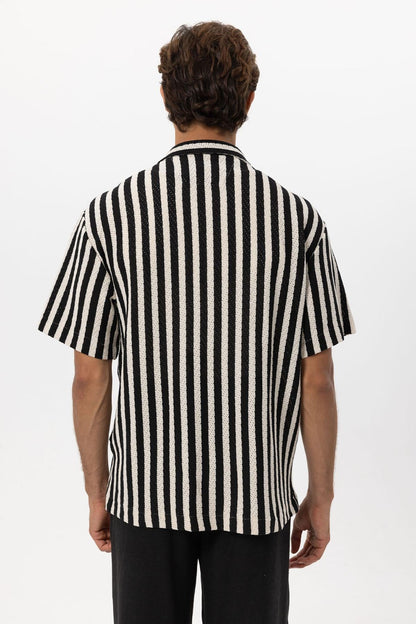 KOALA SYDNEY Men's Black Oversized Knit Striped Shirt