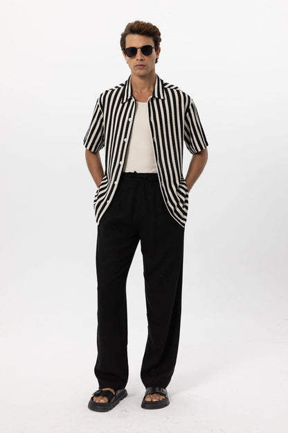 KOALA SYDNEY Men's Black Oversized Knit Striped Shirt