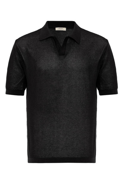 KOALA SYDNEY Men's Black Polo Neck Knit T-Shirt