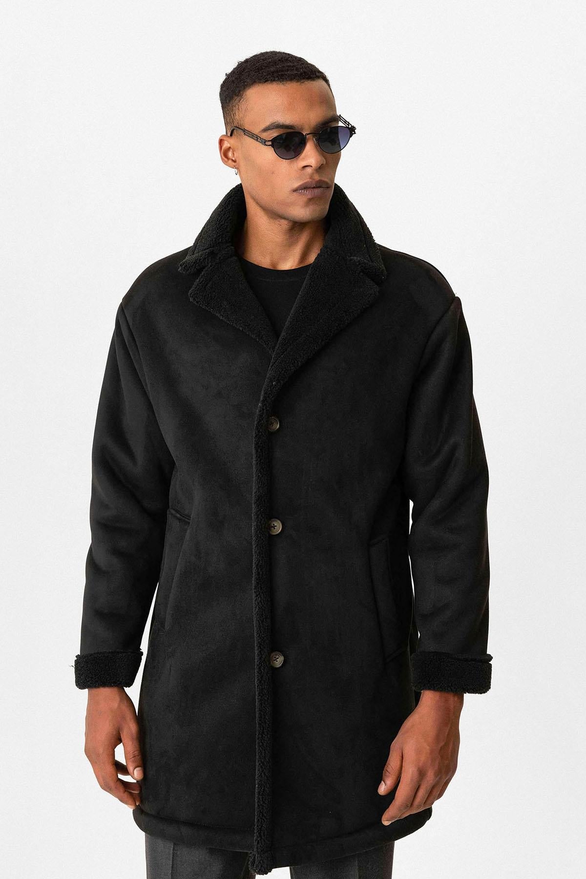 KOALA SYDNEY  Black Suede-Look Men's Jacket with Lining Detail -