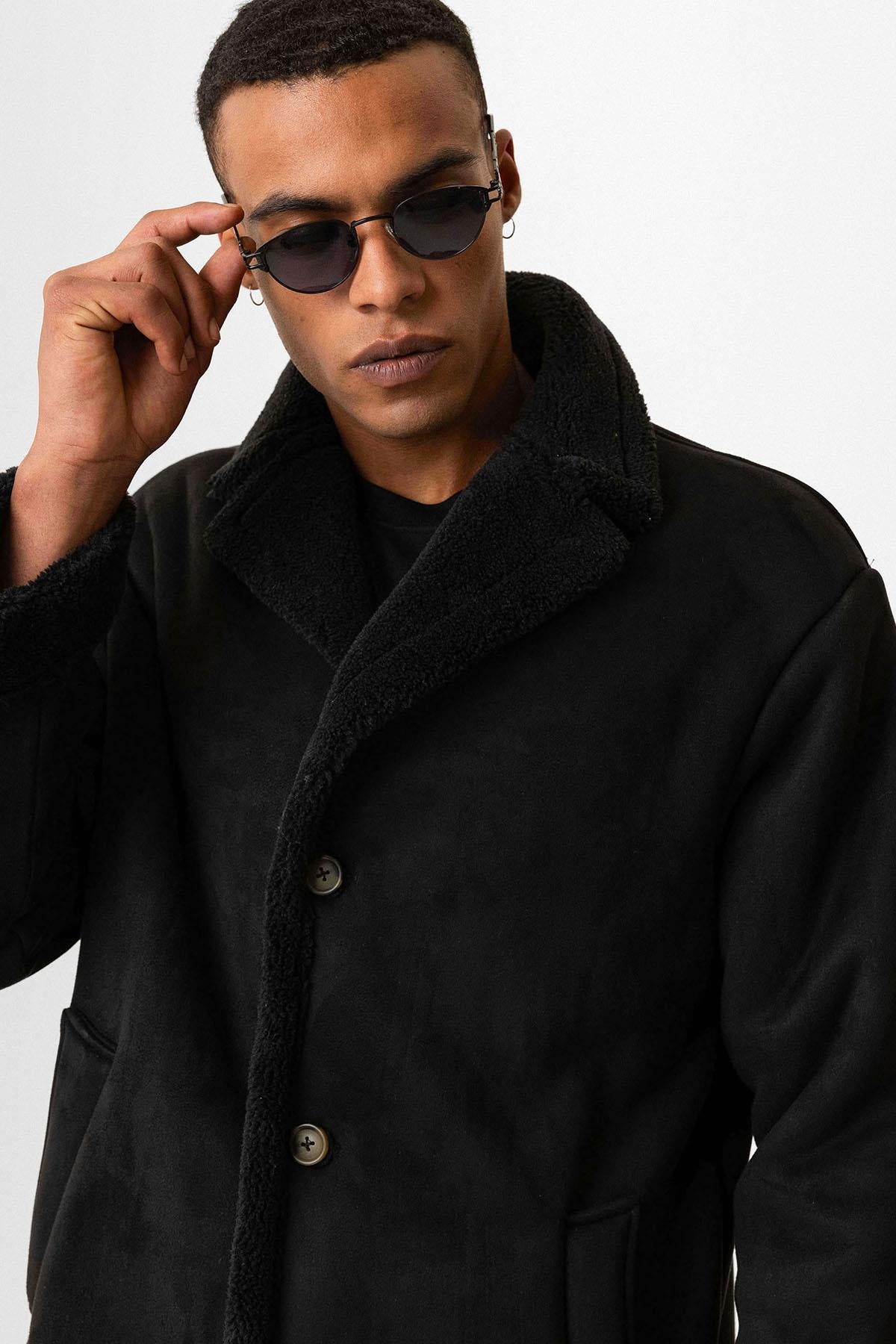 KOALA SYDNEY  Black Suede-Look Men's Jacket with Lining Detail -