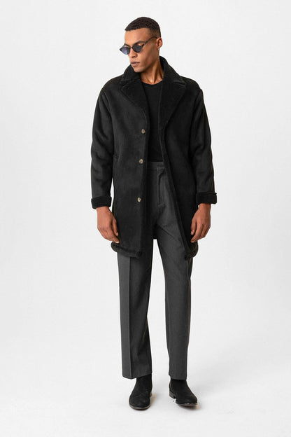 KOALA SYDNEY  Black Suede-Look Men's Jacket with Lining Detail -
