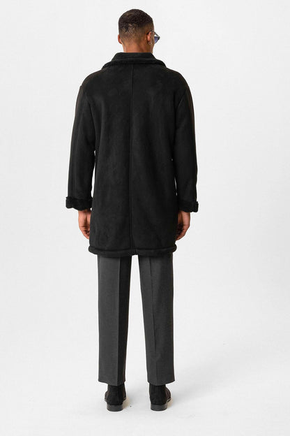 KOALA SYDNEY  Black Suede-Look Men's Jacket with Lining Detail -